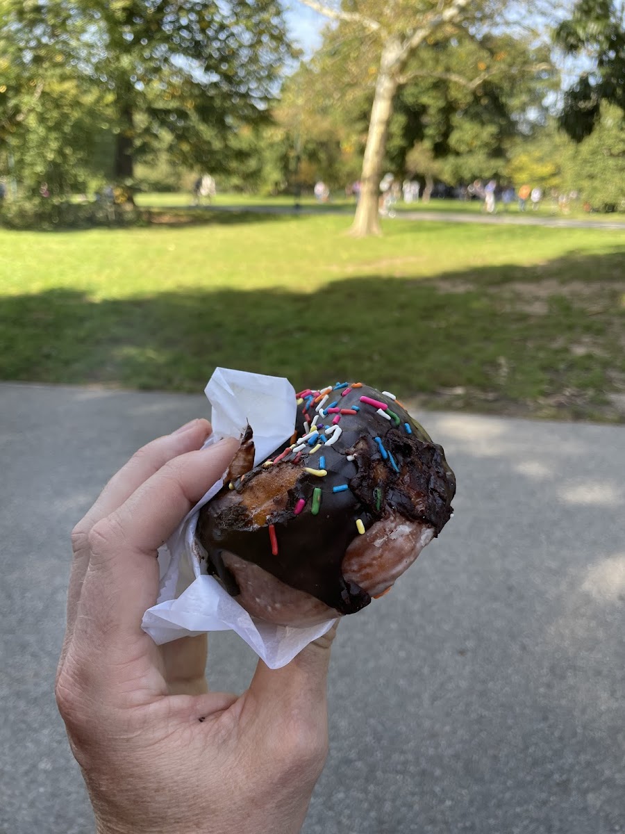 Chocolate glazed donut. Only order if you need to go for a long brusk walk soon after! Sooooo much sugar!