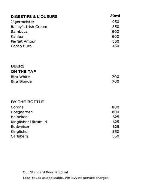 Reflections - JW Marriott Juhu menu 