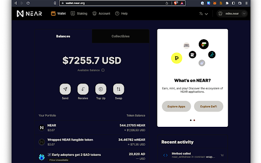 NEAR Wallet in dark mode