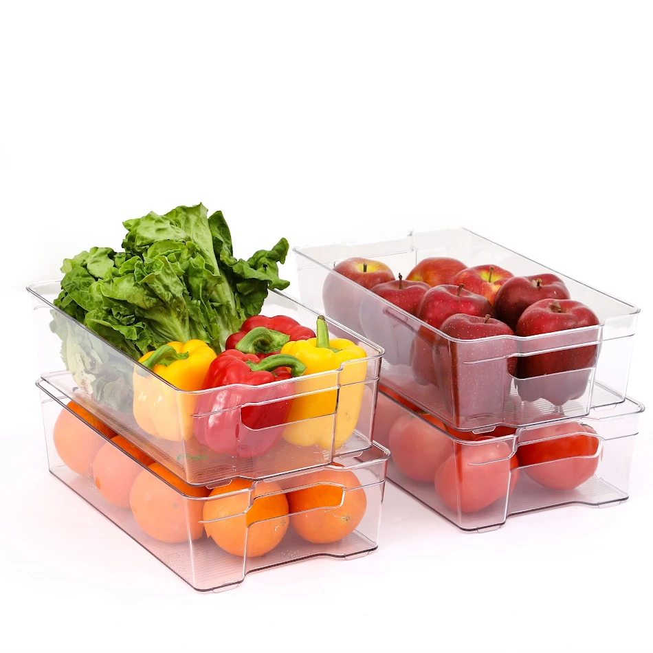 Juego de 4 contenedores grandes para frigorífico – Organización práctica y almacenamiento eficiente de alimentos para neveras amplias.
