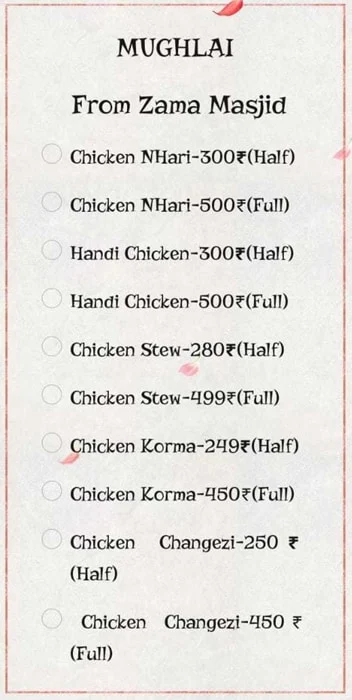 Kivnara Foods India menu 