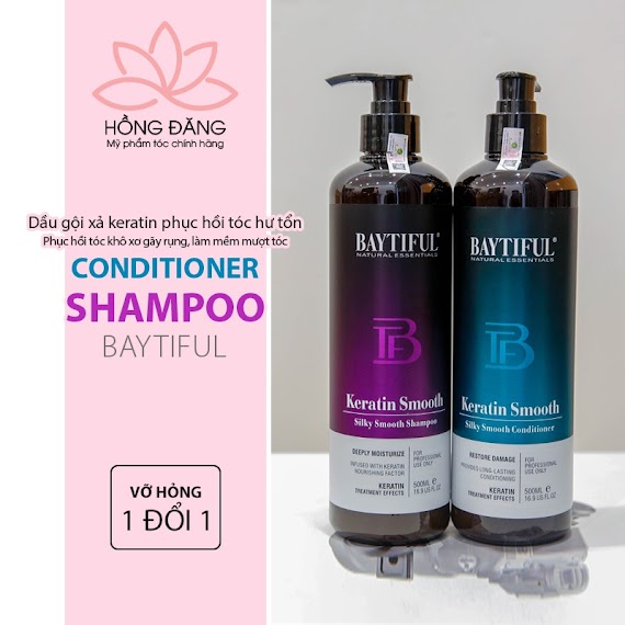 Dầu Gội Xả Cặp Phục Hồi Hư Tổn Khô Xơ Gãy Rụng Dưỡng Tóc Mượt Baytiful Keratin Smooth 500Ml Combo Chăm Sóc Tóc Nhuộm Uốn