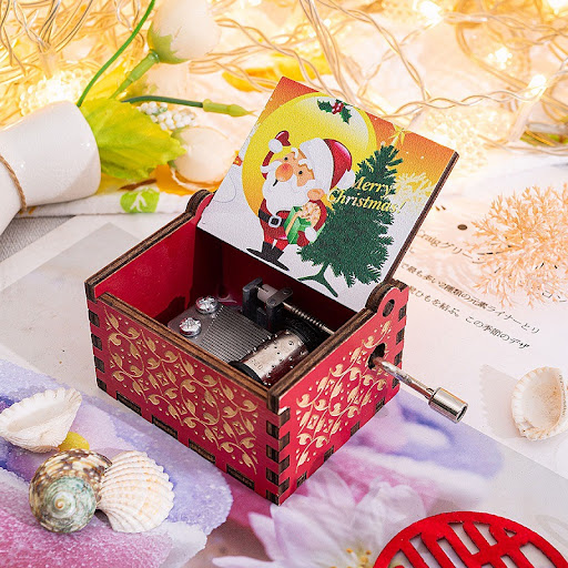Title 10, Wooden Hand-cranked Music Box Merry Christmas M...