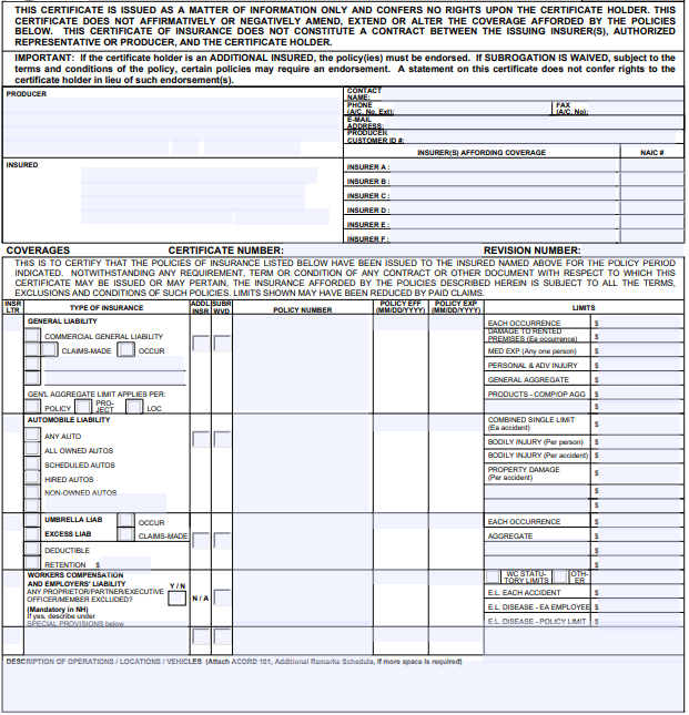 Certificate Of Liability Insurance Pdf Sample Form More