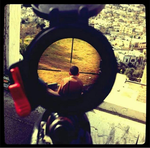 This is the image reportedly posted on the sniper's Instagram account. Photograph: Instagram/electronicintifada.net, which has since been removed.