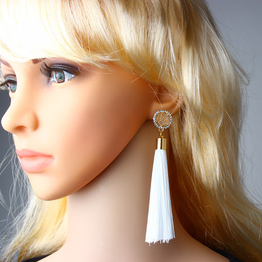 Title 27, Long Elegant Tassel Earrings Diamond-embedded R...