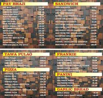 Pancham Pavbhaji menu 