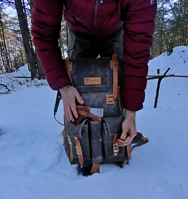 Gatherer - bushcraft pack in wax canvas and leather