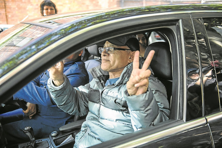 Hard Livings leader Rashied Staggie after being freed on bail in 2016 on charges of being in possession of stolen whisky and cigars. Staggie was shot in Salt River on December 13 2019.