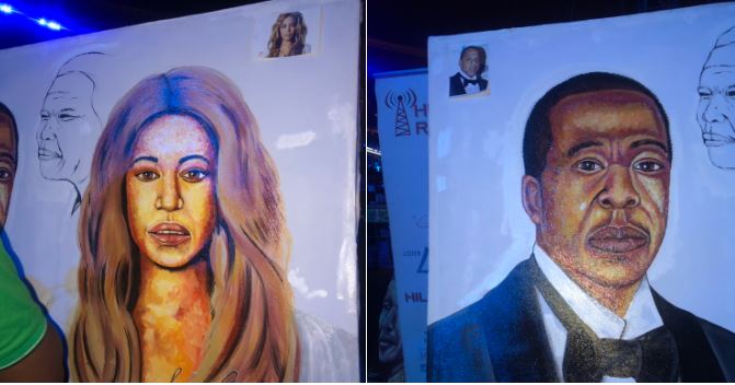 Rasta was at the Global Citizen Festival: Mandela 100 concert on Sunday where he painted a portrait of Beyoncé and Jay-Z.