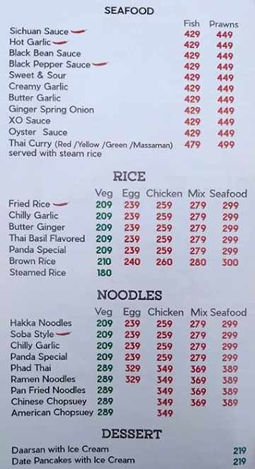 Panda Wokk menu 