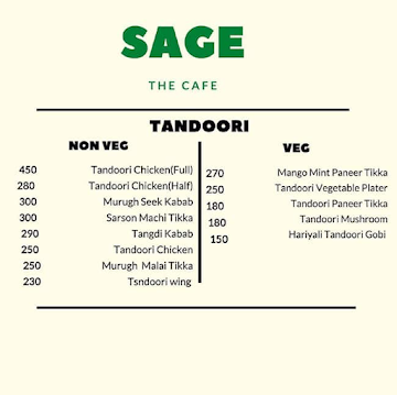 Sage Cafe menu 