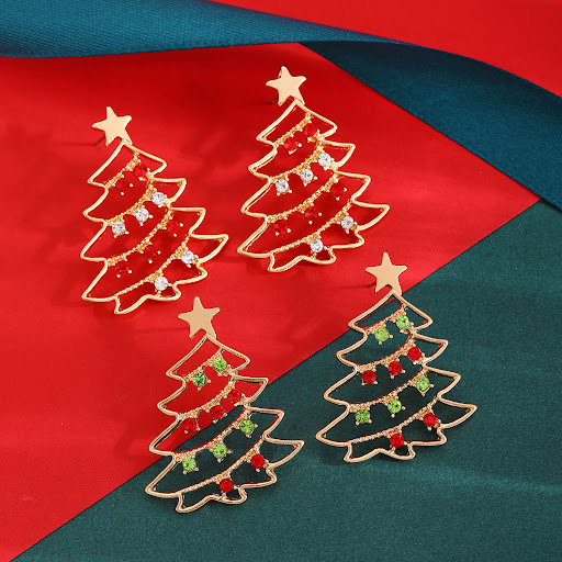 Title 5, Christmas Earrings with Colorful Zircon Christm...