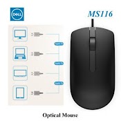 Chuột Quang Đẳng Cấp Dell Ms116, Dây Dài 1M80, Kết Nối Cổng Usb, Hàng Nhập Khẩu.