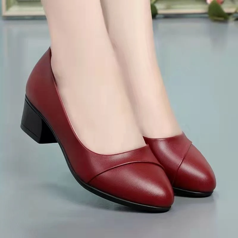 Kadın moda deri ayakkabı, alçak topuklu, yumuşak tabanlı, rahat ve kaymaz, günlük kullanım ve şıklık için mükemmel seçenek.