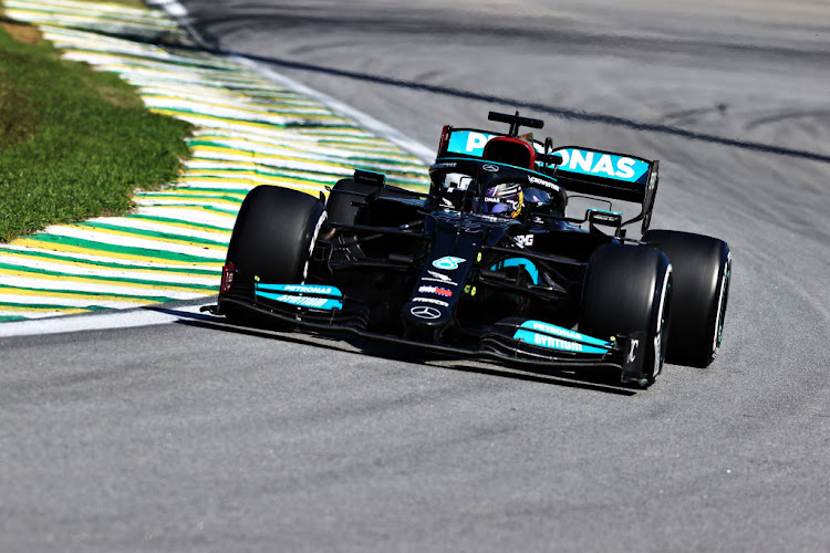 Lewis Hamilton on track during the F1 Grand Prix of Brazil at Autodromo Jose Carlos Pace on November 14, 2021 in Sao Paulo, Brazil.