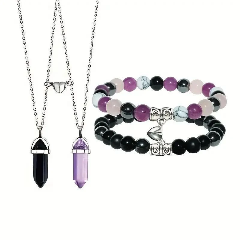 Bijoux de Mode Couple Pierre Naturelle Aimantée Bracelet & Collier d'Amour. Idéal pour les amoureux. Le cadeau parfait!