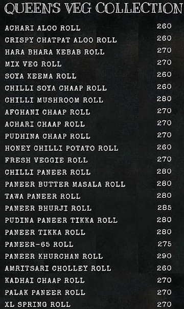 Rolls Queen menu 