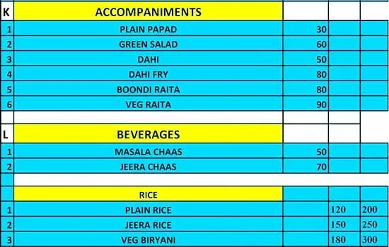 Muhammadi Palace menu 