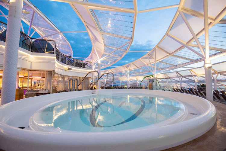 The hot tub pool at the Solarium aboard Royal Caribbean's new ship Harmony of the Seas. 