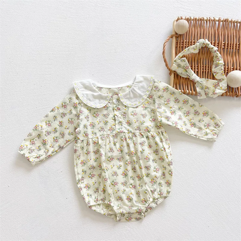 Barboteuse florale à manches longues pour bébé, motif 