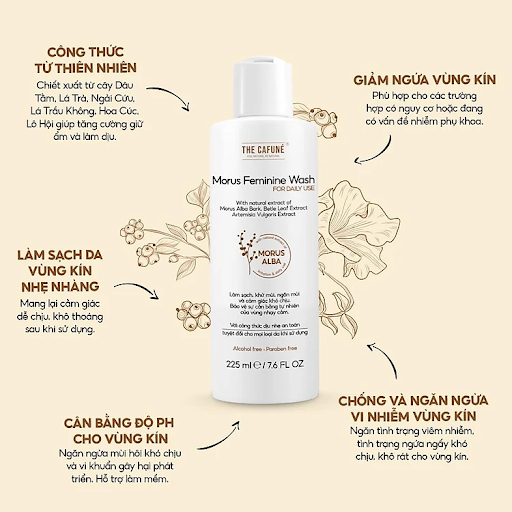 Dung Dịch Vệ Sinh Phụ Nữ The Cafuné Morus Feminine Wash, Chiết Xuất Dâu Tằm, Dưỡng Ẩm, Ngăn Mùi, Ngừa Khuẩn 225ml