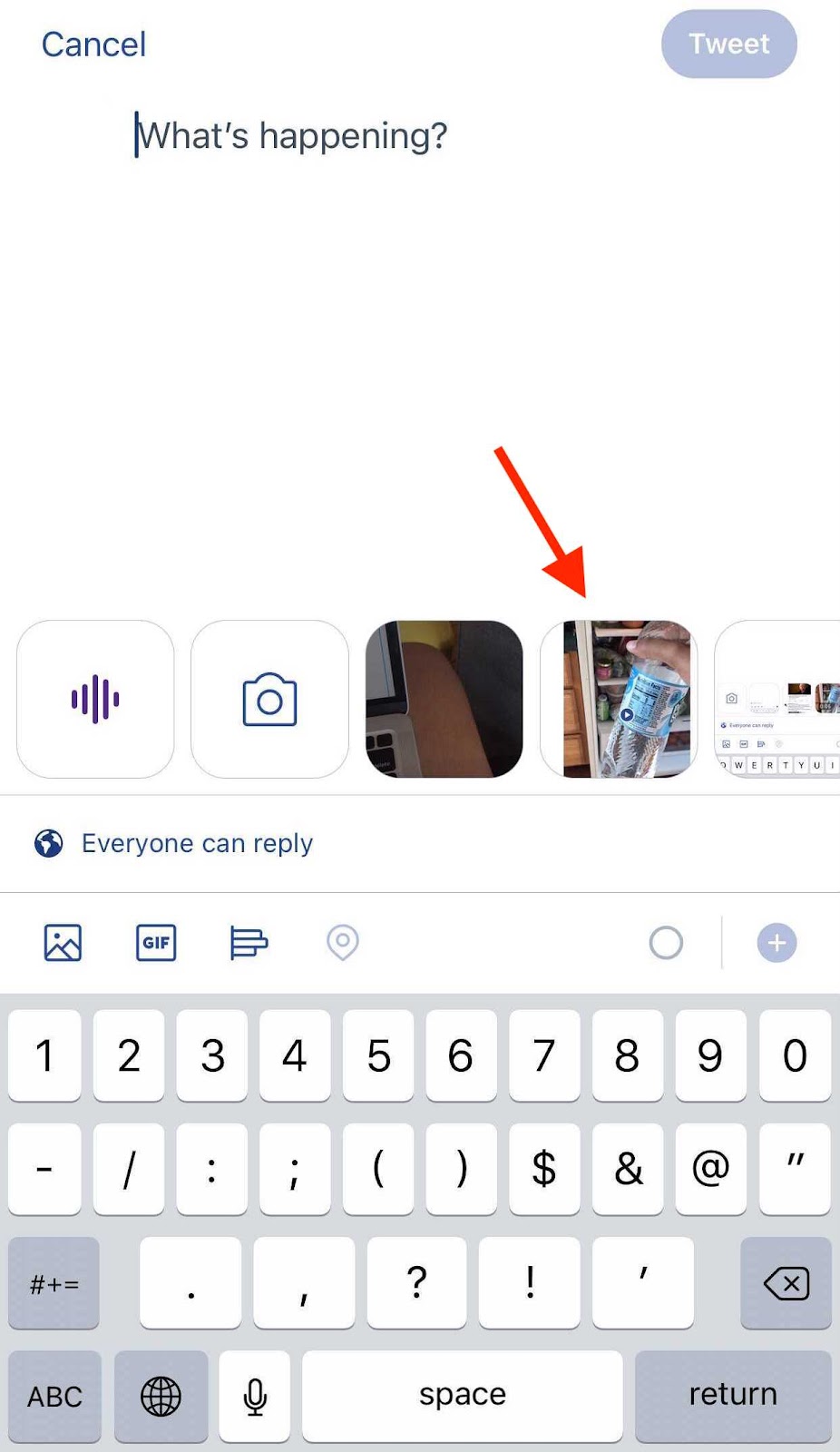 demo displaying how to select a video from mobile photo gallery to post on twitter