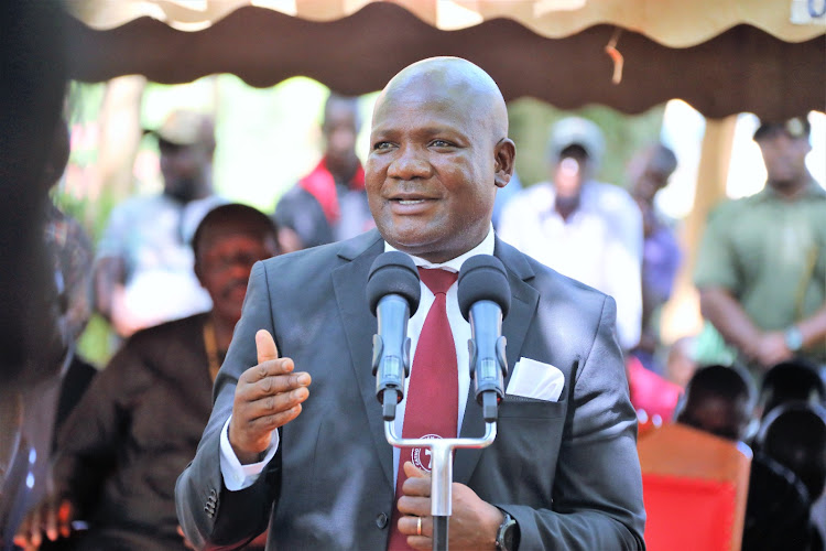 Kakamega Governor Fernandes Barasa speaking during a fundraising event at the Bulimbo Catholic Church on May 28, 2023