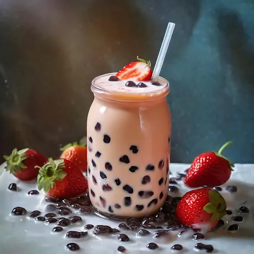 Strawberry Oolong Milk Bubble Tea [450 Ml, 1 Mason Jar]
