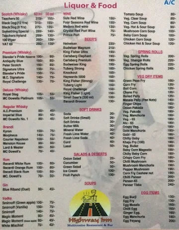 Highway Inn menu 