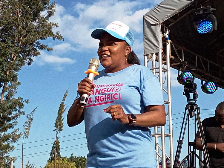 Kirinyaga Woman Representative Wangui Ngirici campaigns in Gichugu on Saturday.