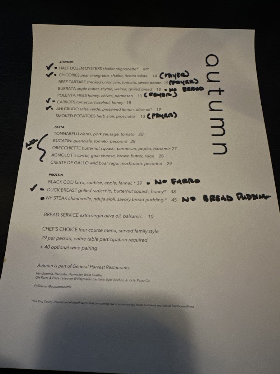 Annotated menu from early December 2023