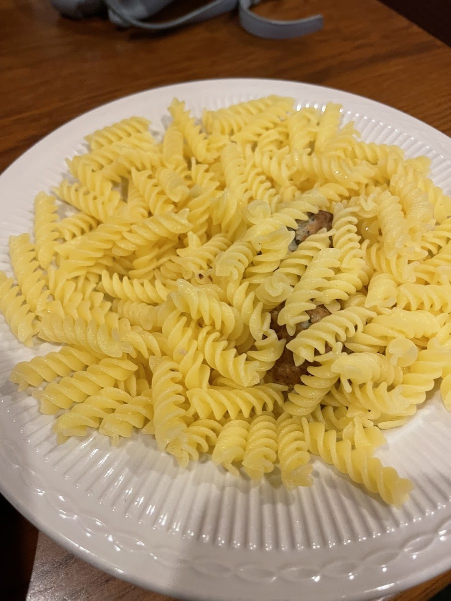 Gluten free pasta with meatballs, they didnt include any sauce