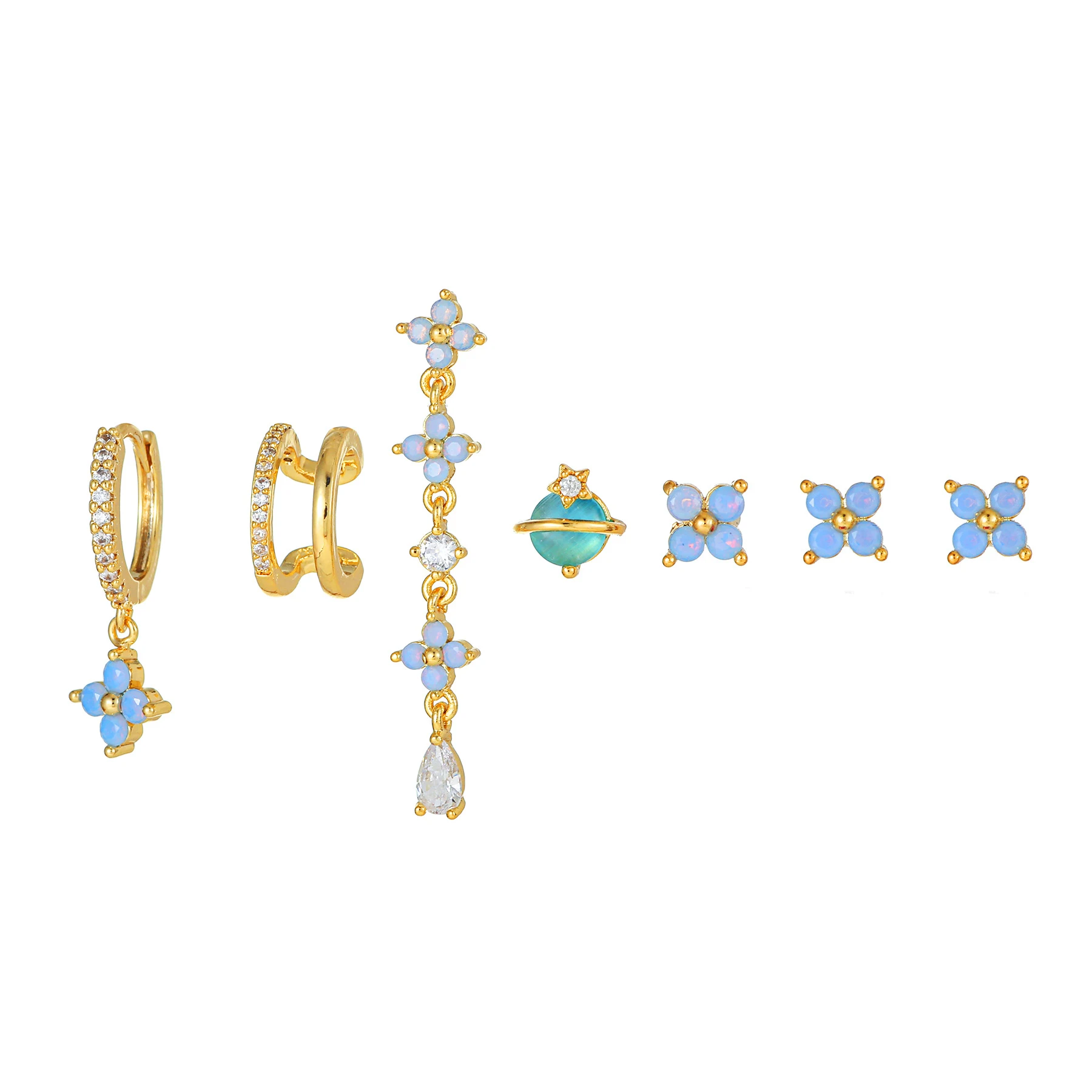 Title 5, Conjunto de brincos com flores azuis e borlas, ...