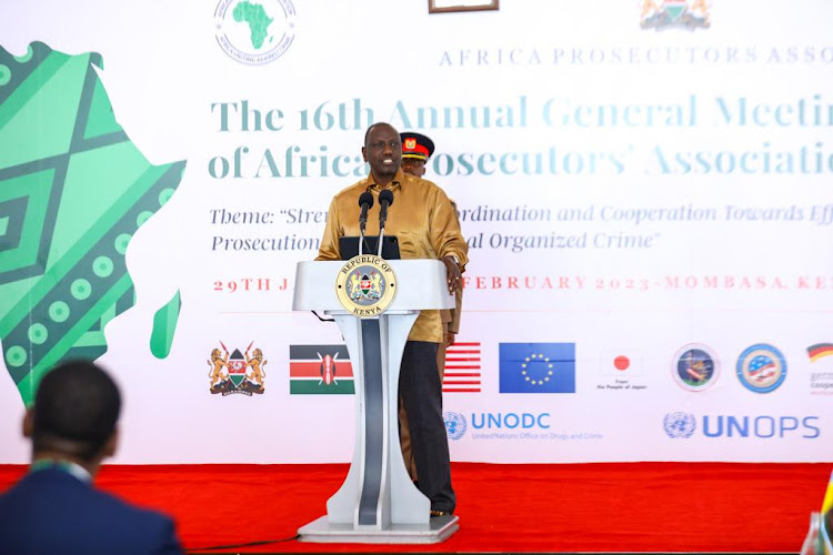 President William Ruto addressing during 16th Annual general meeting and Africa Prosecutors Association Conference in Mombasa on January30, 2023