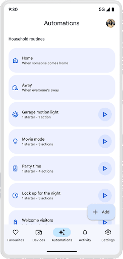 Google Home app automations UI