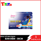 Băng Vệ Sinh Diana Ban Đêm Mặt Bông Êm Mềm 35Cm 3 Miếng / Gói