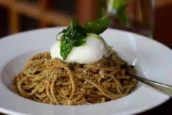 Spaghetti Pangrattato With Burrata