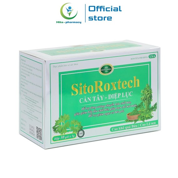 Cốm Sitoroxtech Cần Tây Diệp Lục, Cao Khô Quả Bứa, Trà Xanh - Hộp 30 Gói - Giảm Hấp Thu Chất Béo - Hạn Chế Mỡ Máu