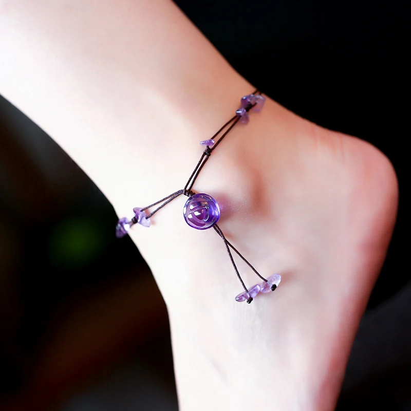 Bracelet de cheville Original Améthyste Cristal Aventurine Profitez de l'équilibre naturel et de la beauté curative. Un accessoire unique pour le bien-être et le style.