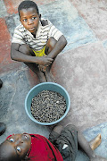 GOURMET GOGGA: Two boys selling their harvest of mopane worms. They contain more protein than dried beef