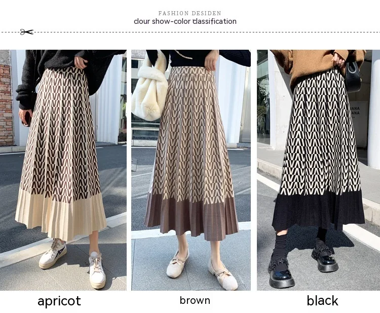 Vestido de lana grueso con vuelo y bajo amplio, corte A, plisado, perfecto para elegancia y calidez, ideal para el invierno.