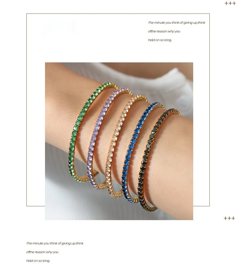 Kleurrijke zirkonia stretcharmband van titanium staal. Comfortabel en stijlvol, ideaal voor dagelijks gebruik en als cadeau.