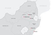 A map of locations where Human Rights Watch documented attacks on foreign truck drivers in SA. 