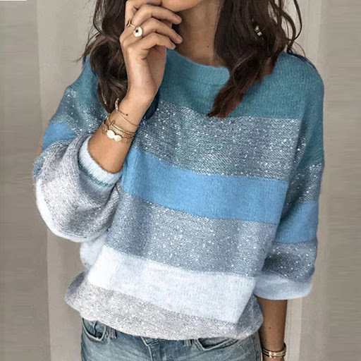 Title 2, Womens Loose Round Neck Sweater Color Matching...