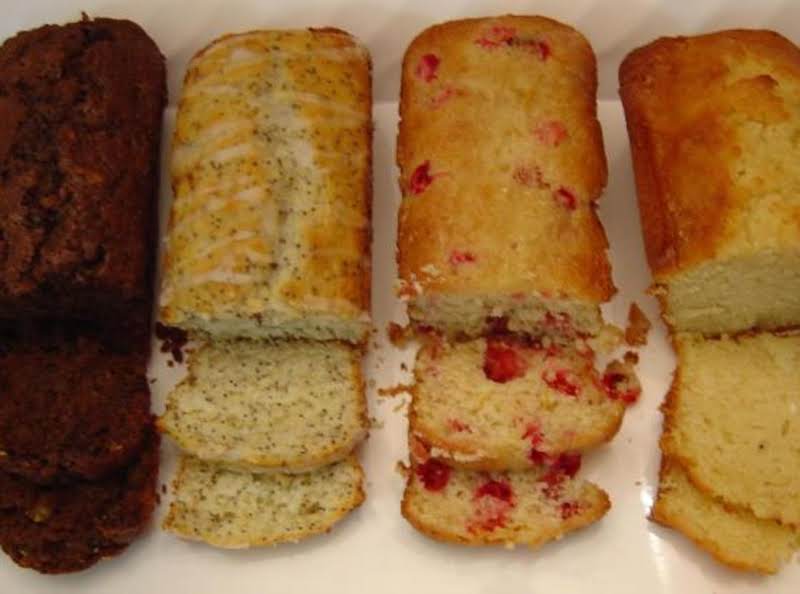 From L To R: Double Chocolate Zucchini, Lemon Poppyseed, Cranberry Orange, And Eggnog Breads.