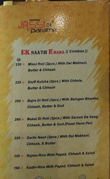 Jassi De Parathe menu 