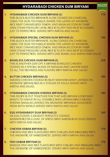 sultan dum briyani menu 