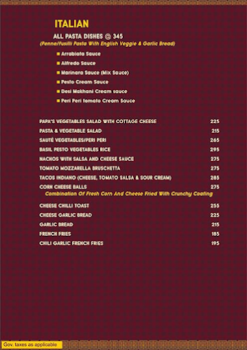 Papa's Village menu 