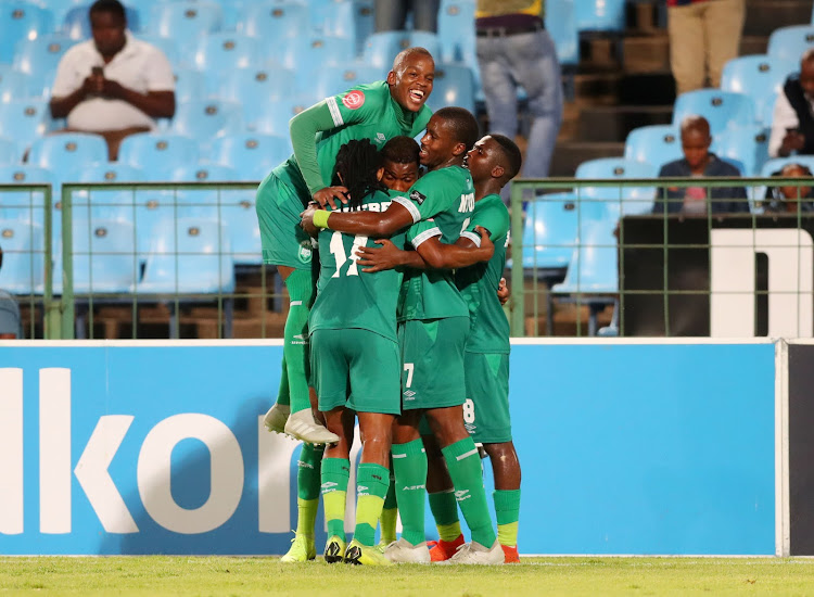 Zimbabwean midfield maestro Ovidy Karuru celebrates with his AmaZulu teammates after scoring the second goal in a 2-0 Absa Premiership win away over champions Mamelodi Sundowns at Loftus on Tuesday January 29 2019.